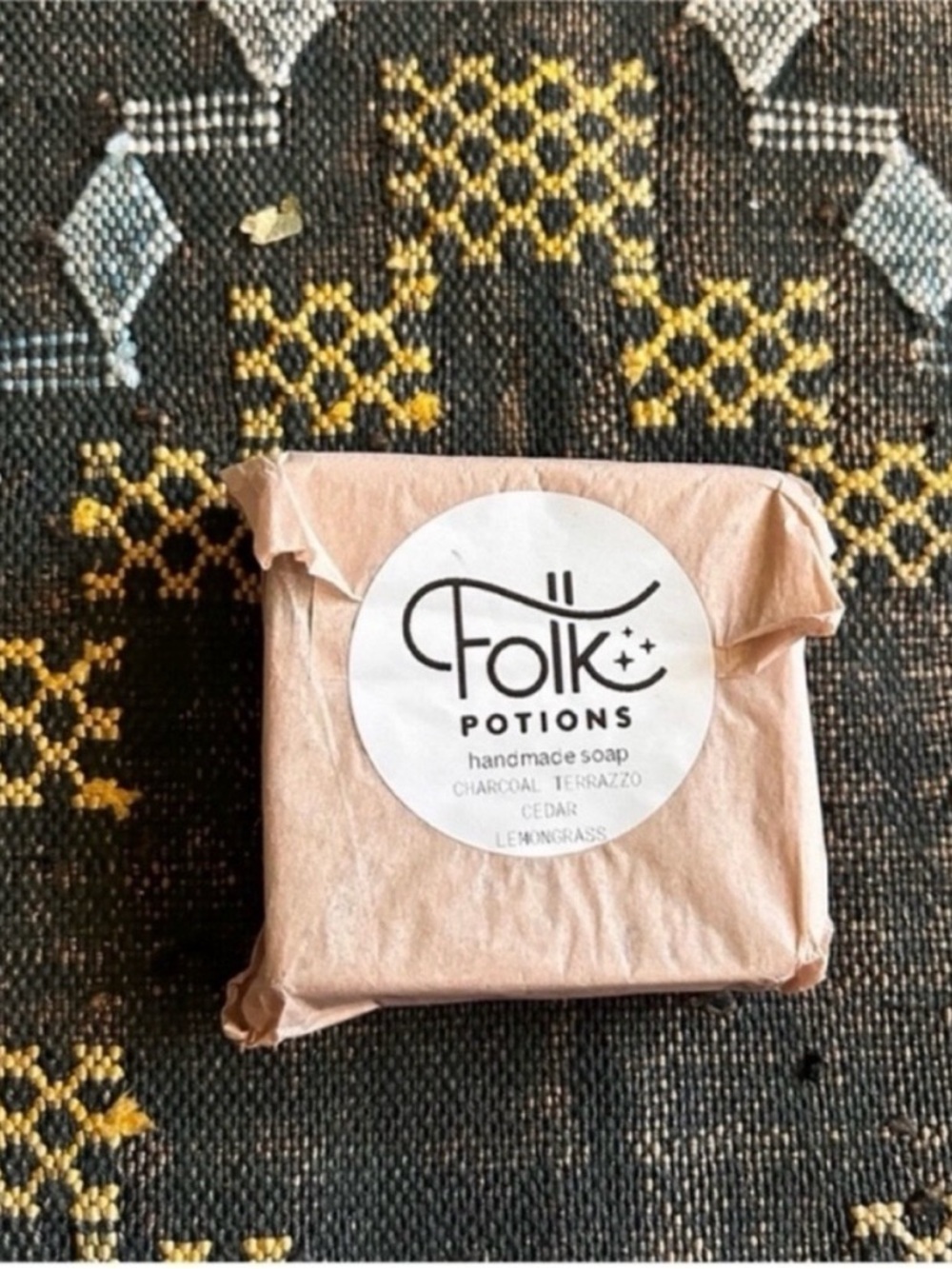 NWT Folk Potions Handmade Soap Charcoal Terrazzo Cedar Lemongrass